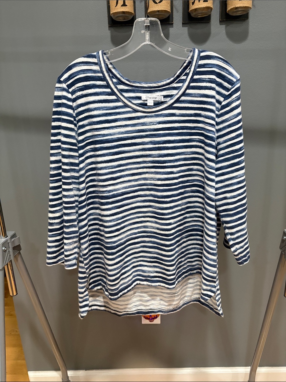 Chico's Navy & White Striped Lightweight Long-Sleeve Tee